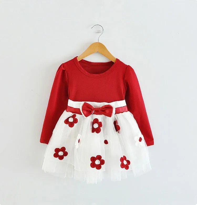 Neue Winterkleidung für Mädchen – Langärmliges Prinzessinnenkleid, Kinderkleider für Hochzeiten und Feiern, für 0–2 Jahre, mit Blumenmuster, Babykleidung
