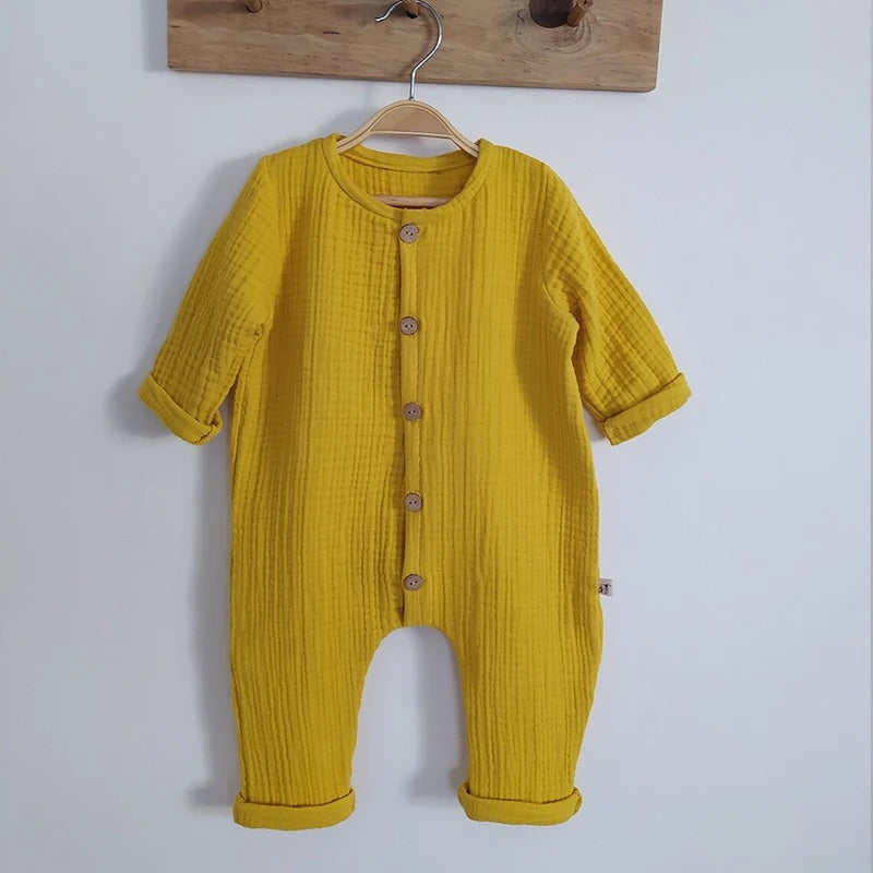 Babykleidung für Neugeborene – Herbst – Langarm-Strampler aus Bio-Baumwoll-Musselin – Unisex-Strampler mit Knöpfen