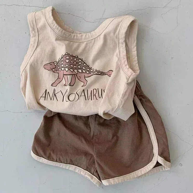 Sommer-Baby-Set: Weste, T-Shirt und Shorts für Kleinkinder, 2-teiliges Baby-Set mit Dinosaurier-Motiv, Jungenkleidung