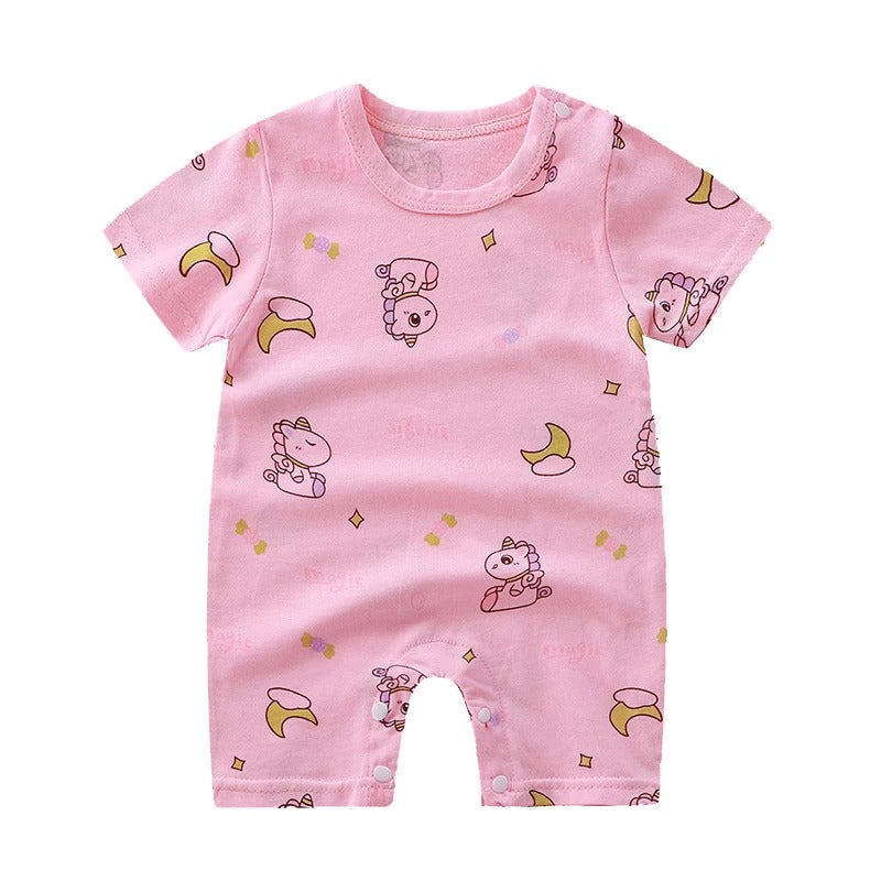Neue Sommer-Babykleidung für Neugeborene – Jungen und Mädchen – Kurzarm – Cartoon-Motive – Offene Sektion – Kletterkleidung – Baby-Strampler