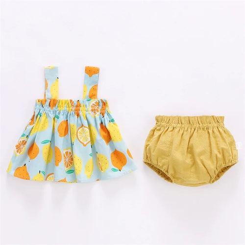 2-teiliges Set: Dünne Sommerkleidung für Neugeborene (Mädchen) – Set aus bedrucktem Minikleid und PP-Shorts – Baby-Outfit