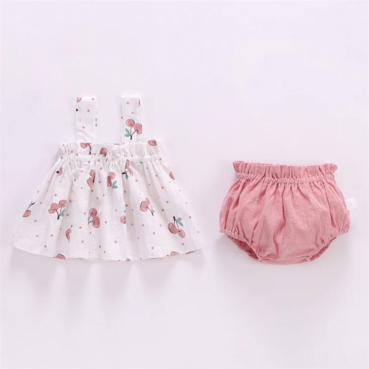2-teiliges Set: Dünne Sommerkleidung für Neugeborene (Mädchen) – Set aus bedrucktem Minikleid und PP-Shorts – Baby-Outfit