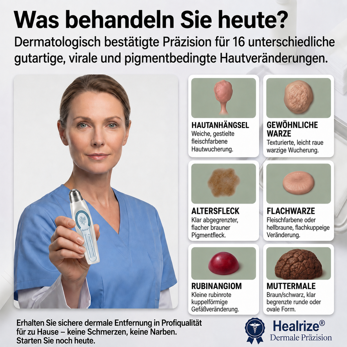 Healrize® 7-Tage Hautmal- & Flecken-Entferner (Schmerzfrei, Narbenfrei mit Rollball-Applikator)🌿🌿